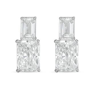 Diana M. Jewels 14kt white gold 10cts lab grown emerald and radiant cut diamond earrings