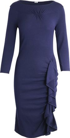 Moschino Ruffle Midi Dress in Navy Blue Wool