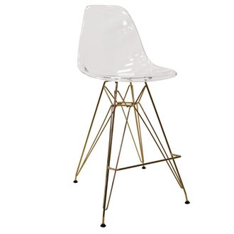 Leisure Mod Cresco Modern Acrylic Barstool with Gold Chrome Base and Footrest