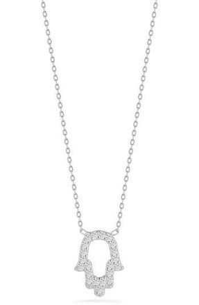 Sphera Milano Pav&eacute; Cubic Zirconia Open Hamsa Pendant Necklace in Silver at Nordstrom Rack