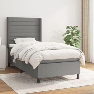 vidaXL Cama Box Spring Con Colch&oacute;n Tela Gris Oscuro 100x200 Cm Vidaxl
