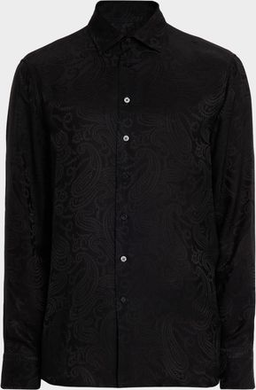 Etro Mens Tonal Paisley Viscose and Silk Sport Shirt