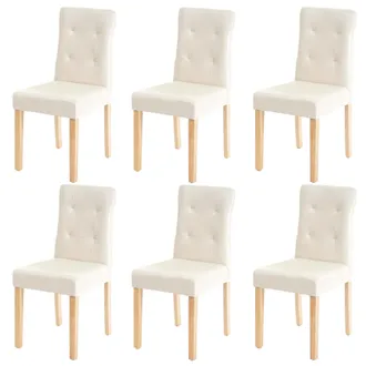 Hhg Hhg - Set 6x Sedie Sala Da Pranzo Soggiorno 984 Legno Ecopelle Avorio Gambe Chiare