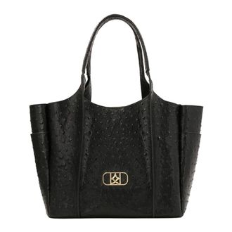 Kazar Tassen, Dames, Zwart, ONE Size, Leer, Opvallende schoudertas in struisvogelpatroon