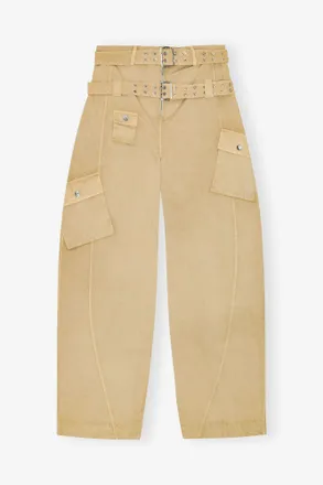 Ganni Beige Washed Stretch Cotton Pocket Pants - Size 34 Organic
