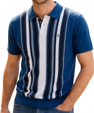 Original Penguin Vertical Stripe Polo Shirt In Blue Multi