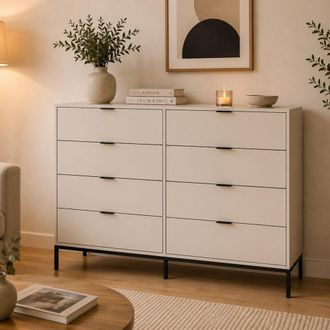 Dmora C&oacute;moda Lamepa, 8 Cajones, Apertura Deslizante, Cierre Suave, 150x40x116h Cm Beige Cashmere