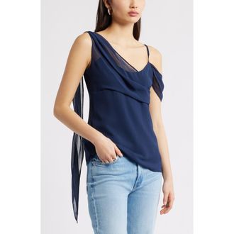 Open Edit Drape Scarf Top in Navy Iris at Nordstrom, Size Xx-Small