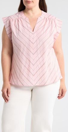 Liverpool L.A. Jacquard Stripe Popover Top in Pink Multi Strp at Nordstrom, Size 3 X