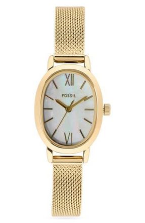 Fossil Penny Mother-of-Pearl Mesh Bracelet Watch, 23mm in Gold at Nordstrom Rack