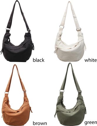 Generic Canvas Shoulder Bag Large Crossbody Bags Dumpling Bags for Women Shopping(Black)
