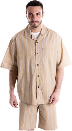 Paolo Pecora Camicia Over - Heren - Korte mouwen Overhemden - Beige - XL - Katoen - Overhemden