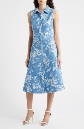 Elie Tahari The Gabby Floral Burnout Denim Midi Dress in Light Denim at Nordstrom, Size 16