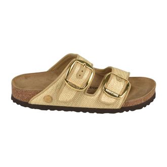 Birkenstock Sliders, female, Beige, Size: 10 US Arizona Big Buckle Raffia