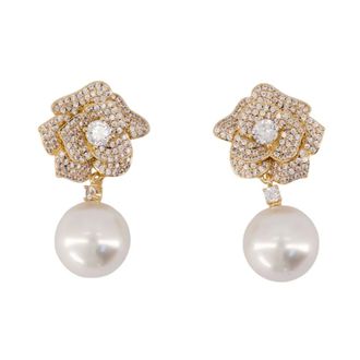 Self Portrait Mini Gold Crystal Flower Pearl Earrings - female - Self Portrait - Earrings - Yellow - ONE SIZE - Accessories