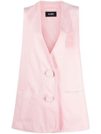 Raf Simons denim oversized logo patch gilet - Pink