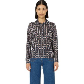 Gerard Darel Hortense Long Sleeve Printed Shirt in Indigo at Nordstrom, Size Large