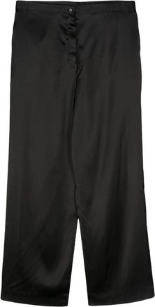 Botter Zwarte satijnen broek met trekkoord - Heren - Straight fit broeken - Zwart - 2XS - Satijn - Broeken