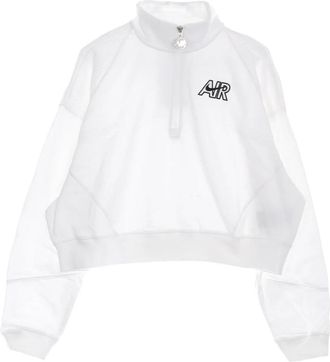 Nike Sportswear Fleece Top met Hoge Hals - Dames - Sportshirts - Wit - L - Katoen - Fitness