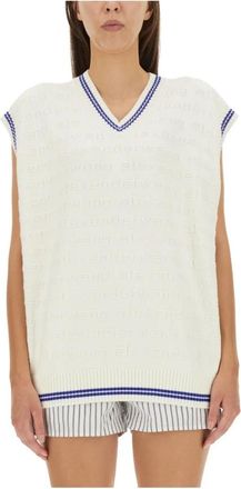 Alexander Wang Tunic V-Neck Vest - Dames - V-hals truien - Beige - XS - Katoen - Truien & Vesten