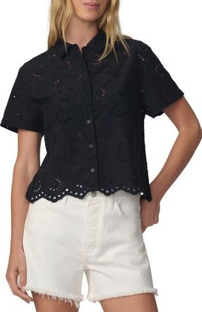Joe's Sheer Crop Cotton Broderie Anglaise Button-Up Shirt in Black at Nordstrom, Size X-Small