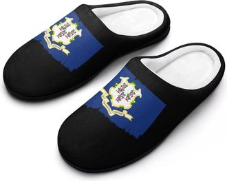 Generic Connecticut State Logo Fashion Cotton Slippers for Women Memory Foam House Slippers Non-Slip House Bedroom Shoes
