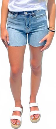 Judy Blue Front Porch Friday Raw Hem Denim Shorts In Medium Blue