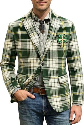 Generic St. Patricks Day Suit for Men with Irish Heart Printed Mens Casual Blazer Long Sleeve Suit Jackets One Button Formal Dress Jacket with Pockets Spring 