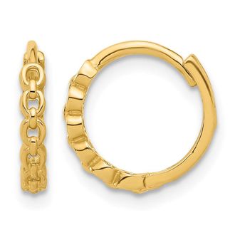 Diamond2Deal 14K Yellow Gold Round Link Pattern Huggie Hoop Earrings