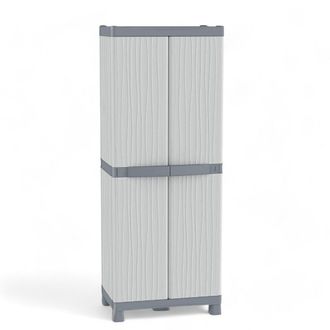 Terry Armario Alto Para Escobas De Exterior Fabricado En Material Termopl&aacute;stico Gris Impermeable Con Estantes Y Colgadores Ajustables