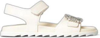 Roger Vivier Slidy Viv Strass Sandalen met Band - Dames - Sandalen - Wit - 40 EU - Leer - Schoenen