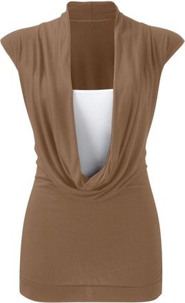 ZEE FASHION New Womens Ladies Gathered Drape Cowl Neck Top Sleeveless Vest T-Shirt UK 8-26 Mocha