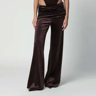 Andamane Pantaloni con fascia drappeggia marroni effetto velluto