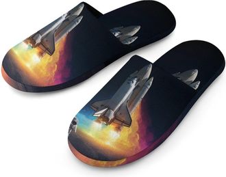 Generic Astronaut Rocketship Mens Slippers Warm Non-Slip Houes Shose Spa Slipper for Home Bedroom