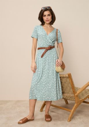 Tamaris Jerseykleid TAMARIS, Damen, Gr. 34, N-Gr, salbei gebl&uuml;mt, Jersey, Obermaterial: 95% Viskose, 5% Elasthan, gebl&uuml;mt, figurumspielend ca. Mitte Wade, V-A