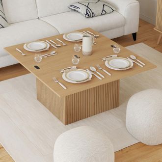 IDMarket Mesa De Centro Rectangular Con Tablero Elevable, Convertible En Mesa De Comedor Juliette, 100 Cm, Efecto Listones De Madera
