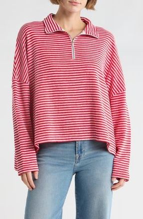 Splendid Besos Quarter Zip Pullover in White/Red Stripe at Nordstrom Rack, Size X-Small