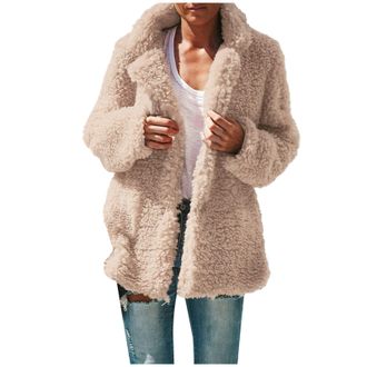 Generic Womens Coats Coat And Coat Womens Autumn Color Plush Colid Velvet Lapel Granular Long-Sleeved Winter Coat Thick Womens Fleece Jackets & Coats Warm Lig