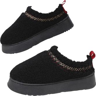 Generic Womens White Fuzzy Scuff Platform Slippers, Warm Plush Fur Lined Memory Foam House Shoes, Slip-On Ankle Boots Winter Indoor Outdoor Comfy Snow Shoes,B