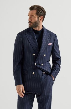 Brunello Cucinelli Wide chalk stripe blazer in Blue at Nordstrom, Size 52 It