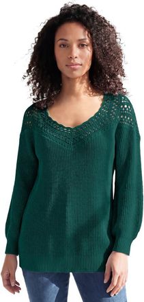 Roaman's Plus Size Crochet Pullover Sweater With Sweetheart Neckline in Emerald Green at Nordstrom, Size 24