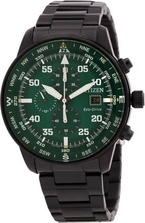 Citizen Aviator Eco-Drive Chronograph Green Dial Mens Watch CA0885-54X