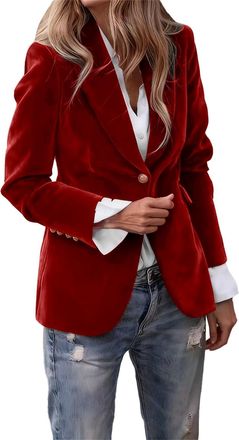 Generic red Blazers for Women UK Plus Size Womens Blazer Velvet Blazer Suit Casual Long Sleeve Jacket Ladies V Neck Office Work Notched Collar Coats Button Do