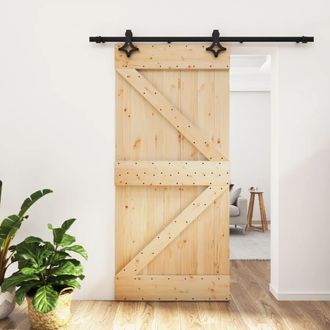 vidaXL Vidaxl - Puerta Corredera Con Herrajes Madera Maciza De Pino 95x210 Cm