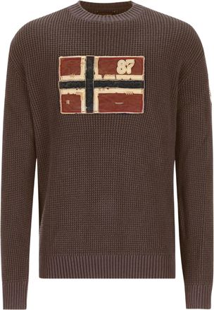 Napapijri Dark Brown Waffle Knit Sweater With Logo Patches