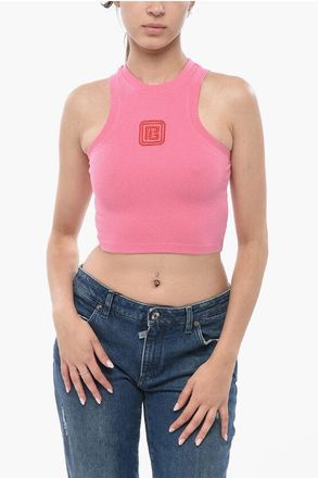 Balmain Cotton-Blend Crop Top With Embroidered Logo size Xs