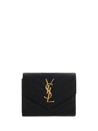 Saint Laurent Womens Cassandre Matelass&eacute; Leather Wallet Black Calf & Purses