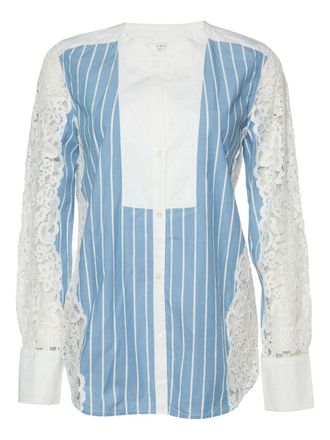 Sandro pre-owned striped lace-panel shirt - Blue