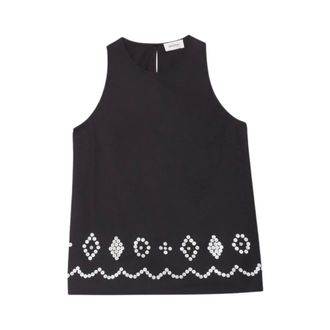 ottod'Ame Button-Embroidered Cotton Top - female - OttodAme - Sleeveless Tops - Black - L - Tops