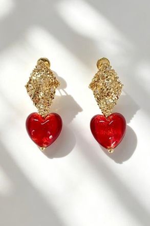 Classicharms Valentina Murano Glass Heart Drop Earrings in Red at Nordstrom